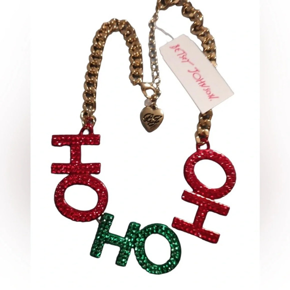 BETSEY JOHNSON Christmas Holiday HO HO HO Sparkle Santa Necklace NWT PLEASE READ - Picture 2 of 13